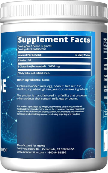 Mrm Nutrition L-Glutamine | 5000Mg | Recovery | Amino Acid | Muscle Support | Immune + Gut Health | Fermented | 65 Servings