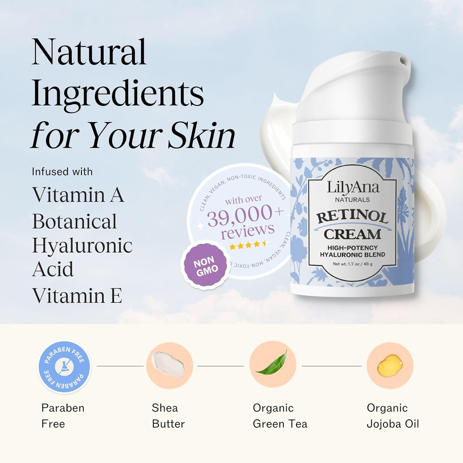 Lilyana Naturals Retinol Cream - Made In Usa, Anti Aging Moisturizer For Face And Neck,Wrinkle, Retinol Complex - 1.7Oz