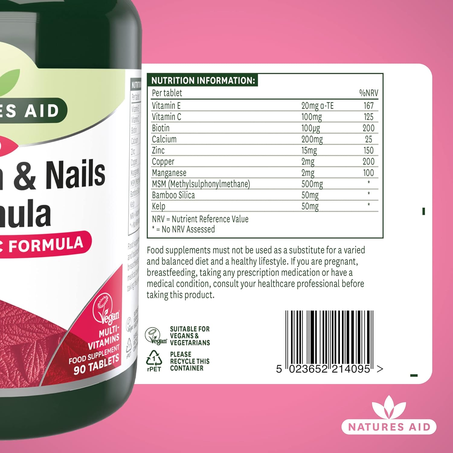 Natures Aid Hair Skin and Nails Formula – Supports Growth, Strength & Radiance – High Potency Natural Supplement – 90 Vegan Tablets – with Biotin, Zinc, Vitamin C, MSM & Silica : Amazon.co.uk: Health & Personal Care