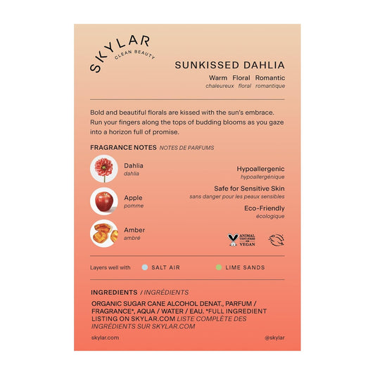 Skylar Sunkissed Dahlia Eau De Parfum - Hypoallergenic & Clean Perfume For Women & Men, Vegan & Safe For Sensitive Skin - Floral Perfume With Notes Of Dahlia, Apple & Amber - 10Ml /0.33 Fl Oz