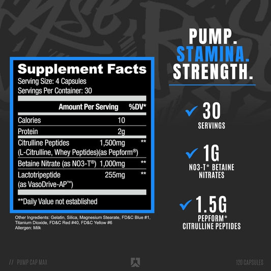 Ryse Up Supplements Project Blackout Pump Cap Max | Stimulant Free Pump Formula | Betaine Nitrates & Citrulline Peptides For Max Muscular Blood Flow | 120 Capsules