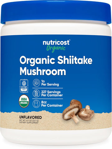 Nutricost Organic Shiitake Mushroom Powder 8Oz - 100% Organic Certified, Gluten Free, Non-Gmo