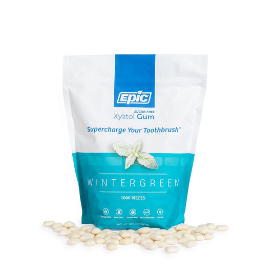 Epic Xylitol Chewing Gum - Sugar Free & Aspartame Free Chewing Gum Sweetened W/Xylitol For Dry Mouth & Gum Health (Wintergreen, 1000-Piece Bag, 1 Bag)