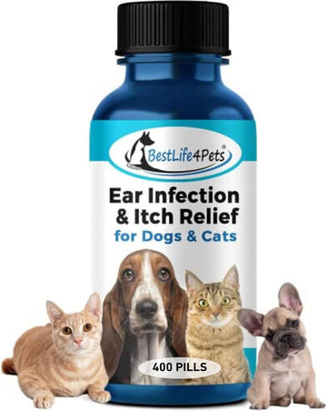 Bestlife4Pets Ear Infection Relief For Dogs And Cats - Dog Ear Infection Treatment Supplement; Cat Supplements For Ear Itching, Swelling, Otitis, Pain & Inflammation - Easy To Use Pills