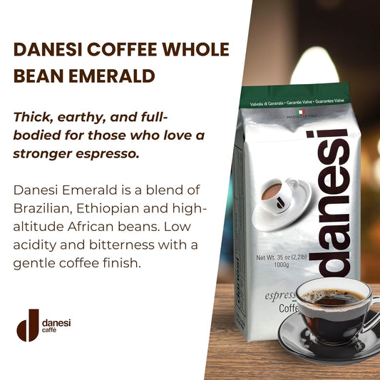 Danesi Caffe Italian Whole Coffee Beans - Espresso Coffee Beans And Medium Roast Whole Bean - Perfect For Espresso Machines, French Press, And Home Brewing - Emerald (4.5 Lb)
