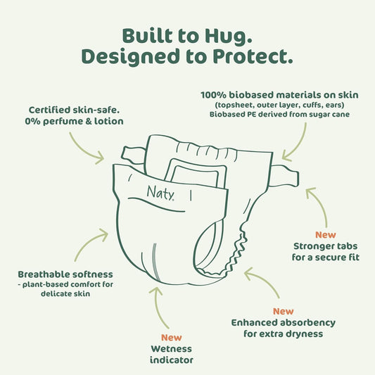 Naty Bioembrace Baby Diapers Size 5 (24–55 Lbs) | 100% Biobased On Skin | Plant-Based Softness | Dermatologically Tested, Super Absorbent | 80 Count