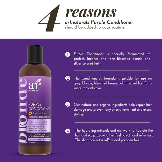 Artnaturals Purple Conditioner For Blonde Hair – (12 Fl Oz / 355Ml) – Protects, Balances And Tones – Bleached, Color Treated And Silver Hair - Sulfate Free