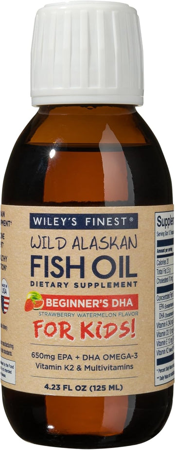 Wiley'S Finest Wild Alaskan Beginner’S Dha - Liquid Fish Oil Supplement For Kids Ages 1 And Up - 650Mg Of Epa And Dha Omega-3S - Strawberry Watermelon Flavor - 4.23 Oz (50 Servings)