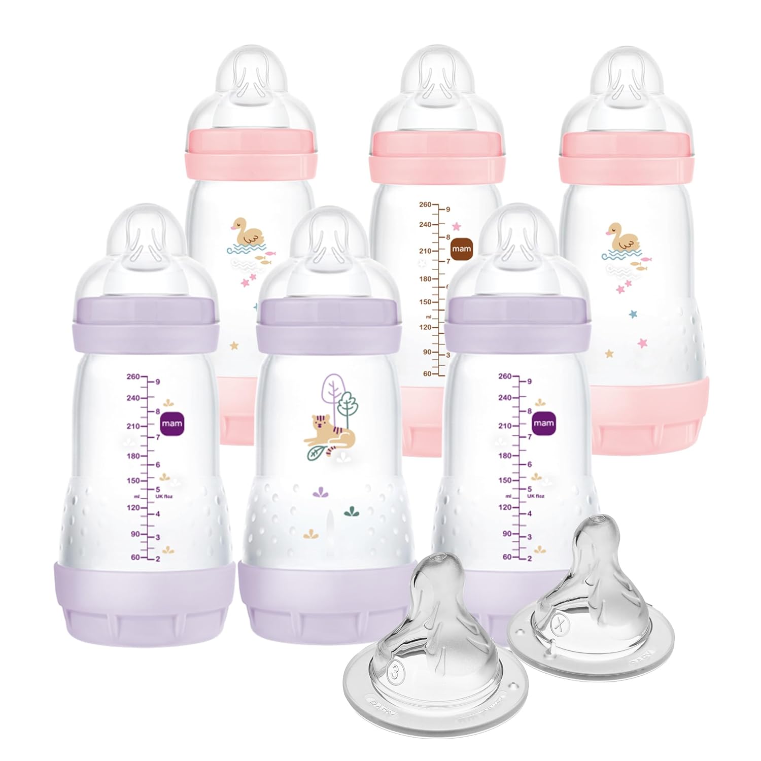 Mam Easy Start Anti-Colic Baby Bottle 9 Oz, Medium Flow, Breastfeeding-Like Silicone Nipple Bottle, Reduces Colic, Gas, & Reflux, Easy-To-Clean, Bpa-Free, Vented Baby Bottles For Newborns, 2+ Months