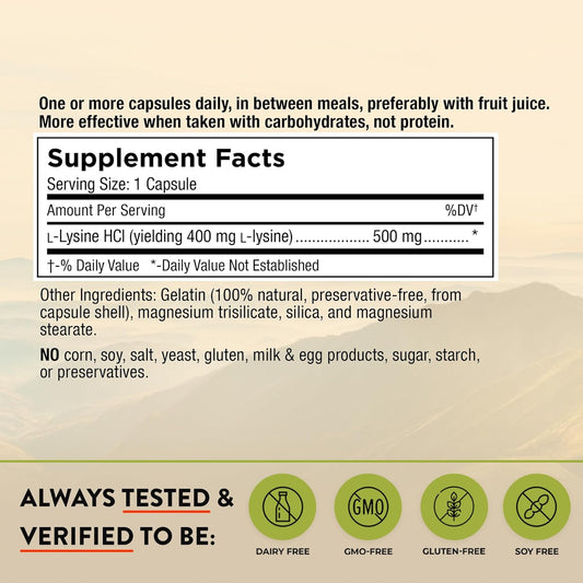 Mt. Angel Vitamins - Premium L-Lysine 500Mg Capsules – Vegan-Friendly Essential Amino Acid – Supports Immune System & Collagen Formation – Non-Gmo – 60 Capsules