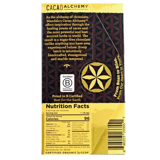 Mandala Superfood Sugar-Free Bean-To-Bar Chocolate (2.2 Oz Bar) Organic, Paleo, Keto, Artisan, Healthy, Vegan, Made With Adaptogens (Cacao Alchemy, 3-Pack)