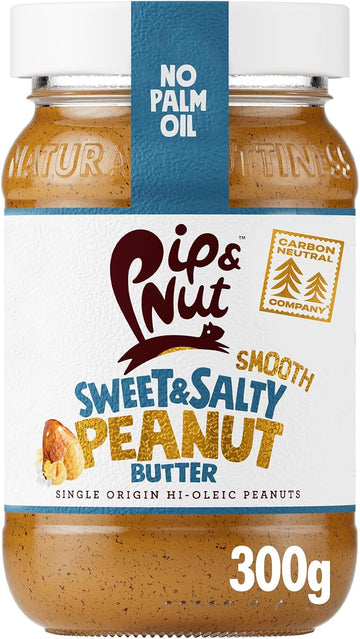 Pip & Nut - Sweet & Salty Smooth Peanut Butter (6 X 300G) | Natural Nut Butter, No Palm Oil, No Added Sugar, Hi-Oleic Peanuts, High In Unsaturated Fats, Gluten Free, Vegan, Dairy Free