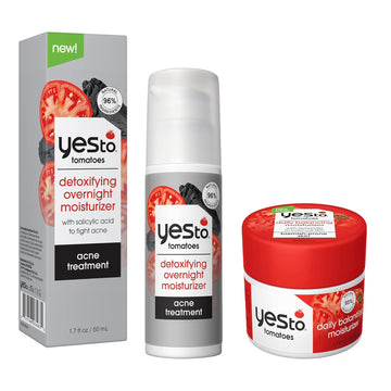 Yes To Tomatoes Daily Balancing Moisturizer & Tomatoes Detoxifying Overnight Moisturizer, Blemish Fighting Formula That Recharge Skin With Antioxidants, Natural Vegan & Cruelty Free, 1.7 Fl Oz