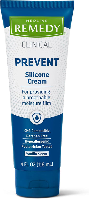 Medline Remedy Clinical Silicone Cream (4 Oz Tube), 12 Count, Vanilla Scent, Breathable Film, Soothing, Moisturizing, Nourishing, Hydrating Skin Care, For Cracked, Chapped, Sensitive Skin