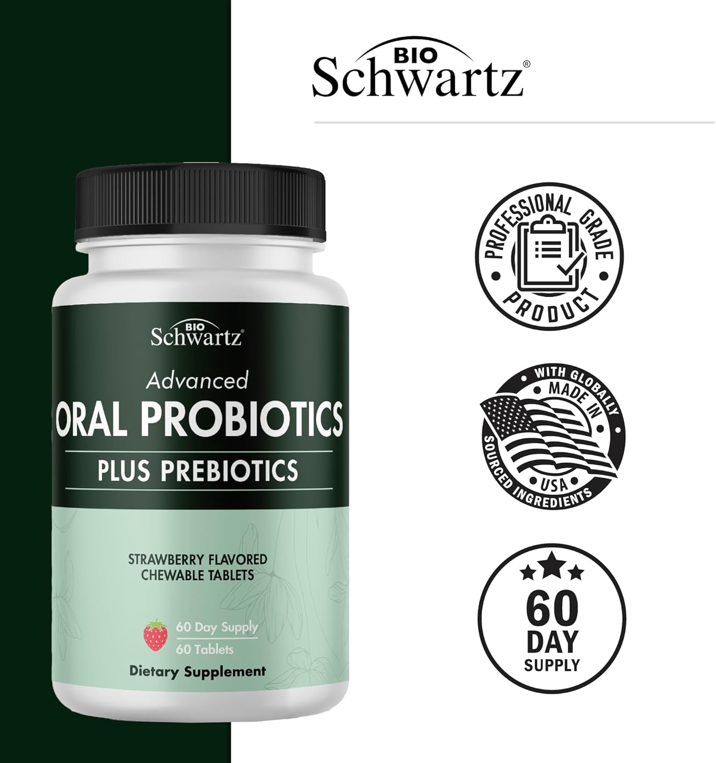 Oral Probiotics Supplement With Prebiotics - Supports Healthy Teeth Gums Mouth And Fresh Odorless Breath For Adults - Strawberry Flavored Chewable Dental Probiotic (60 Tablets, 60 Day Supply) : Health & Household