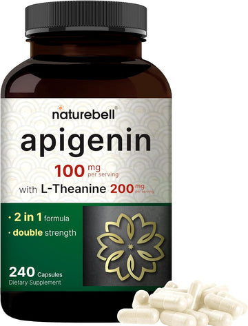 Naturebell Apigenin 100Mg With L-Theanine, 240 Capsules (50Mg Apigenin Per Capsule) – Extra Strength Sleep & Relaxation Supplement – Bioflavonoid, Antioxidant, & Amino Acid Complex – Non-Gmo