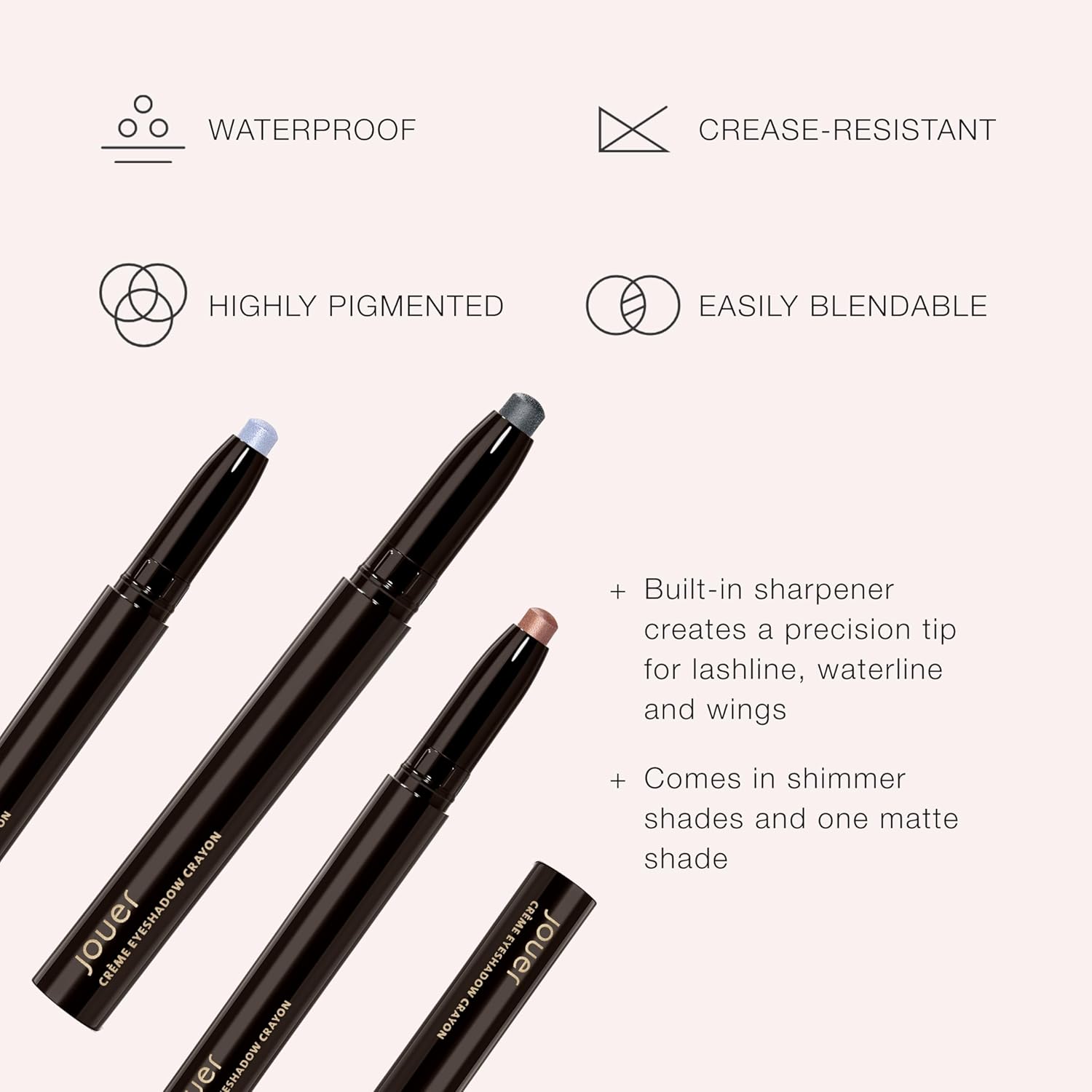 Jouer Crème Eyeshadow Crayon | Men & Women | Built-In Sharpener | Dermatologist Tested | Waterproof, Fast Drying & Crease Resistant Formula : Beauty & Personal Care