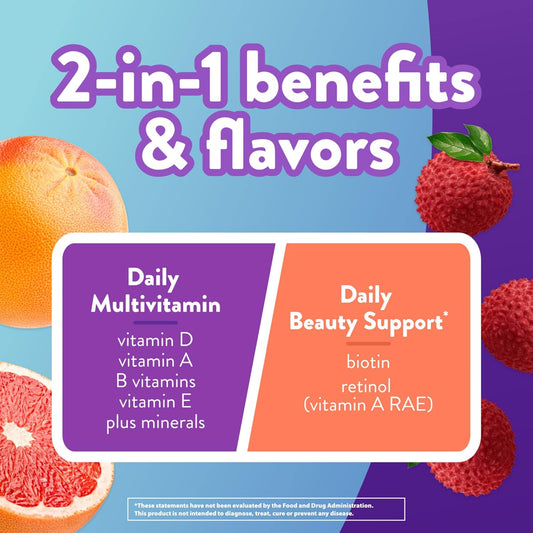 Vitafusion Multivitamin Plus Beauty ā 2-In-1 Benefits ā Adult Gummy With Hair, Skin & Nails Support (Biotin & Retinol ā Vitamin A Rae) Daily, 90 Count