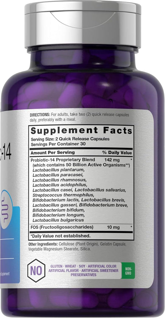 Horbäach Probiotics With Prebiotics | 60 Capsules | 50 Billion Active Organisms | Non-Gmo & Gluten Free Supplement