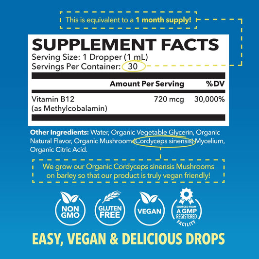 Organic Methyl B12 Liquid Drops | Methylcobalamin B12 Vitamin Energy Boost | Methylated B12 Purest & Most Bioavailable Form For B12 Pathway | Brain & Nerve | Non-Gmo, Vegan, Strawberry Flavored, 30Ml