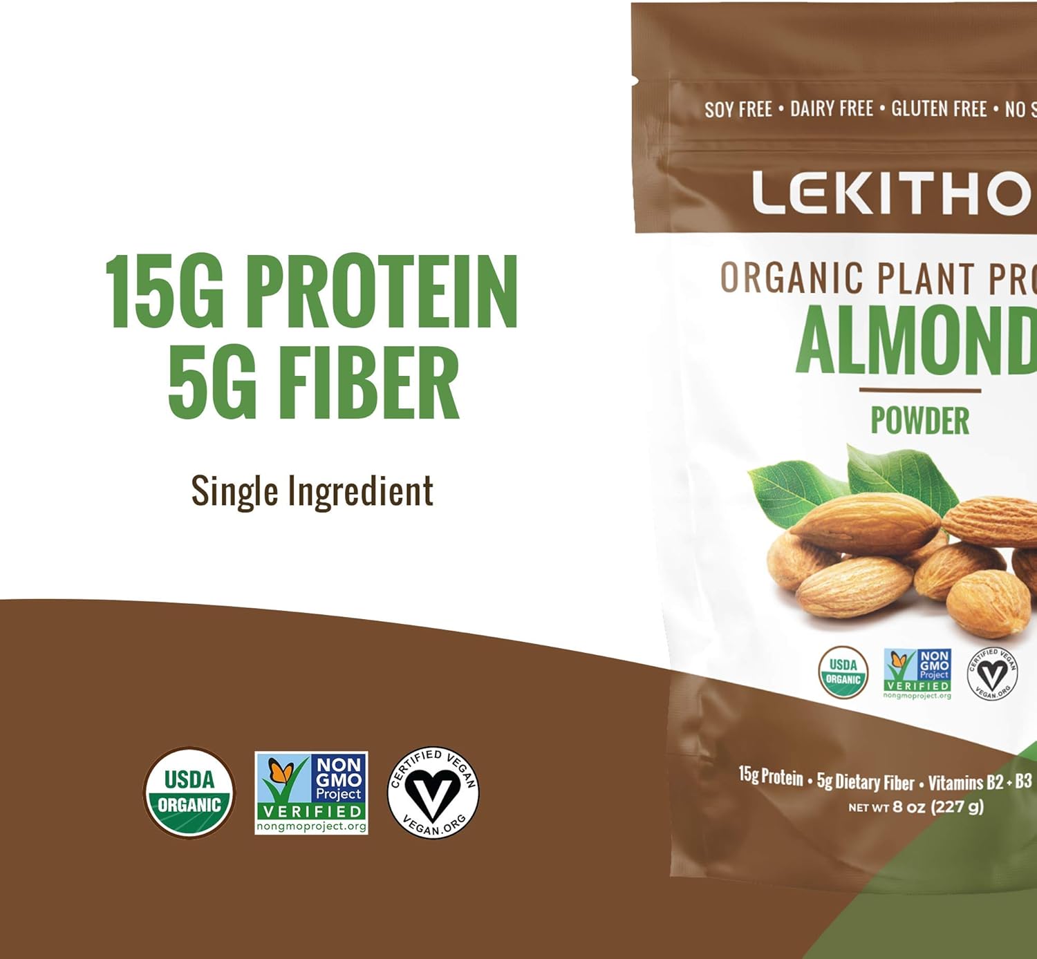 Lekithos Certified Organic Almond Protein Almond Powder - 8 Oz -Single Ingredient - Non-Gmo Project Verified : Grocery & Gourmet Food
