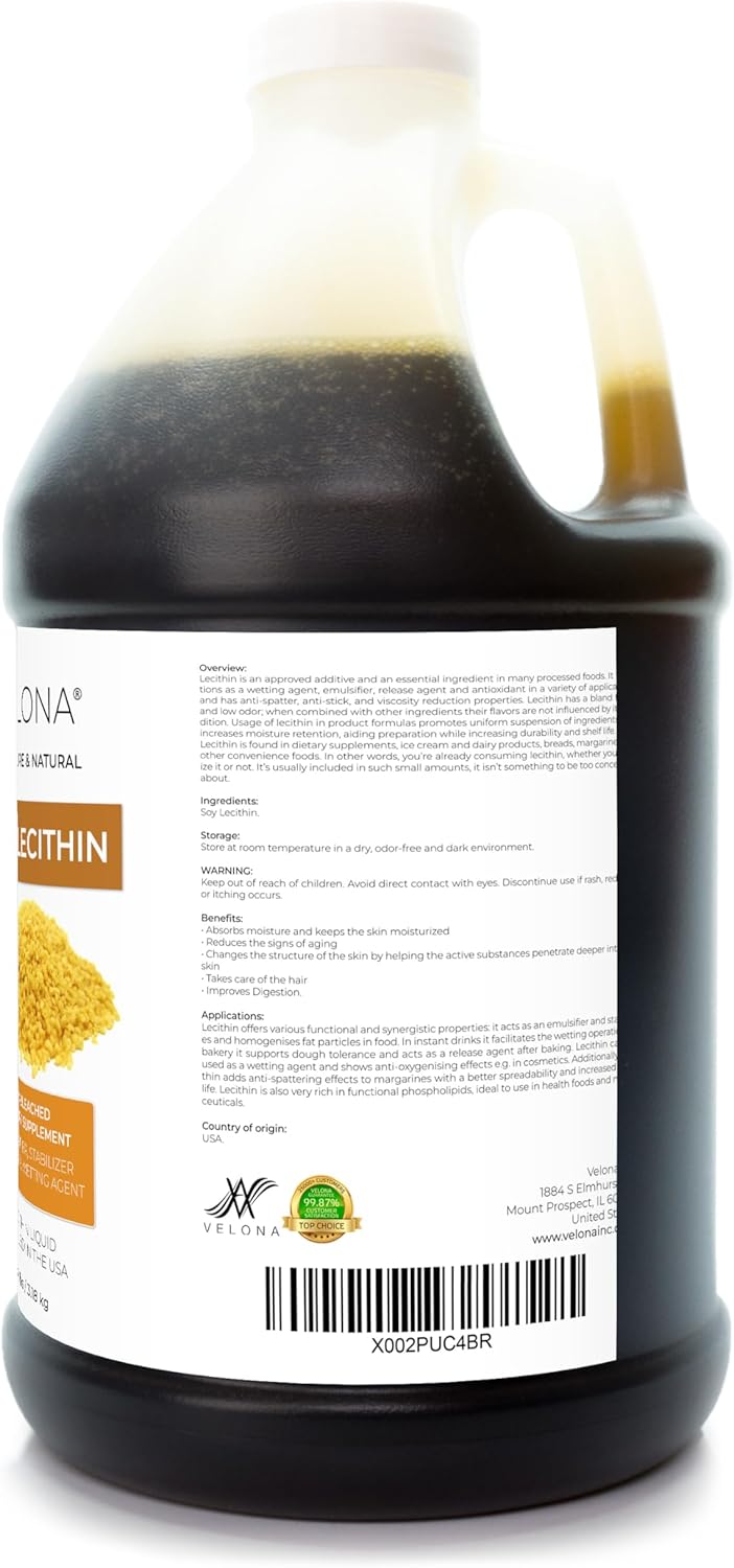 velona Liquid Soy Lecithin 7 lb | Food Grade | Unbleached| Emulsifier, Stabilizer, Softener, Smoother, Wetting Agent | Use Today - Enjoy Results : Health & Household