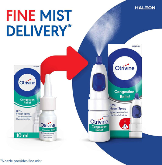 Otrivine Congestion Relief Nasal Spray, Blocked Nose Relief Spray With Menthol, 10 Ml