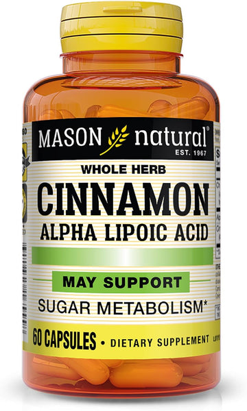 Mason Natural Cinnamon With Alpha Lipoic Acid - Healthy Sugar Metabolism, Supports Heart And Circulatory Health, 60 Capsules