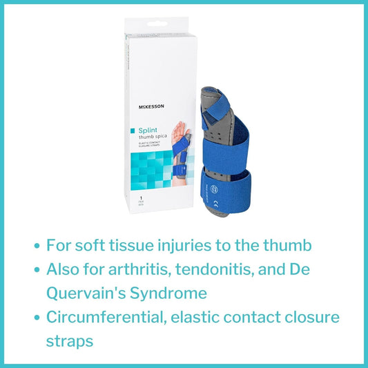 McKesson Splint Thumb Spica for Right Hand, Elastic Contact, Closure Straps, Small/Medium, 1 Count