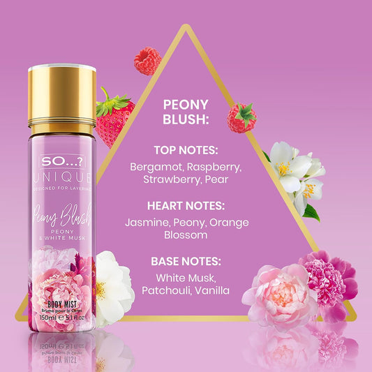 So… Unique Peony Blush Body Mist - Floral, Fruity Vanilla Perfume With Bergamot And Pear Notes - Perfume For Women - Body Spray For Women - 5.1 Oz