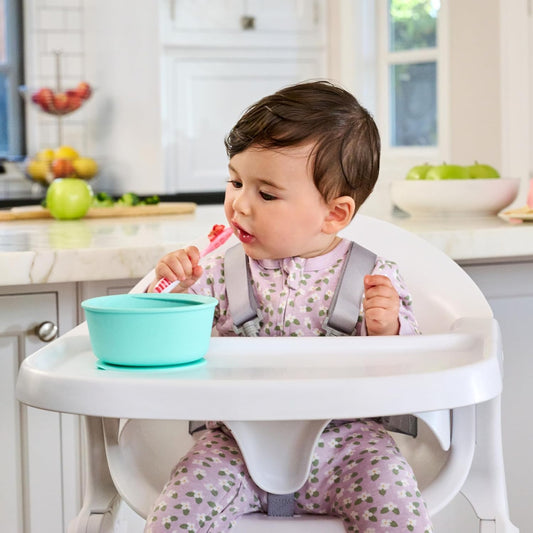 Munchkin® Gentle Dip⢠Multistage First Spoon Set For Baby Led Weaning, Self Feeding, Solids & Purees, 3 Pack, Coral/Purple