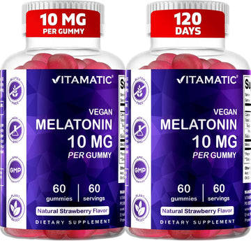 2 Pack - Vitamatic Melatonin 10Mg Per Gummy Vegetarian Gummies - Non-Habit Forming 60 Gummies Per Bottles (Total 120 Vegan Gummies)
