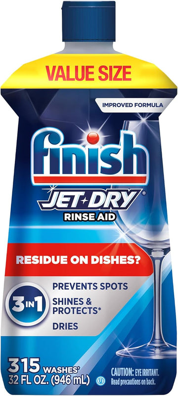Finish Jet-Dry Dishwasher Rinse Aid, Compatible With Dishwasher Detergent, Prevents Spots & Residues, Dries, Shine & Protects, 8.45 Oz, 80 Washes