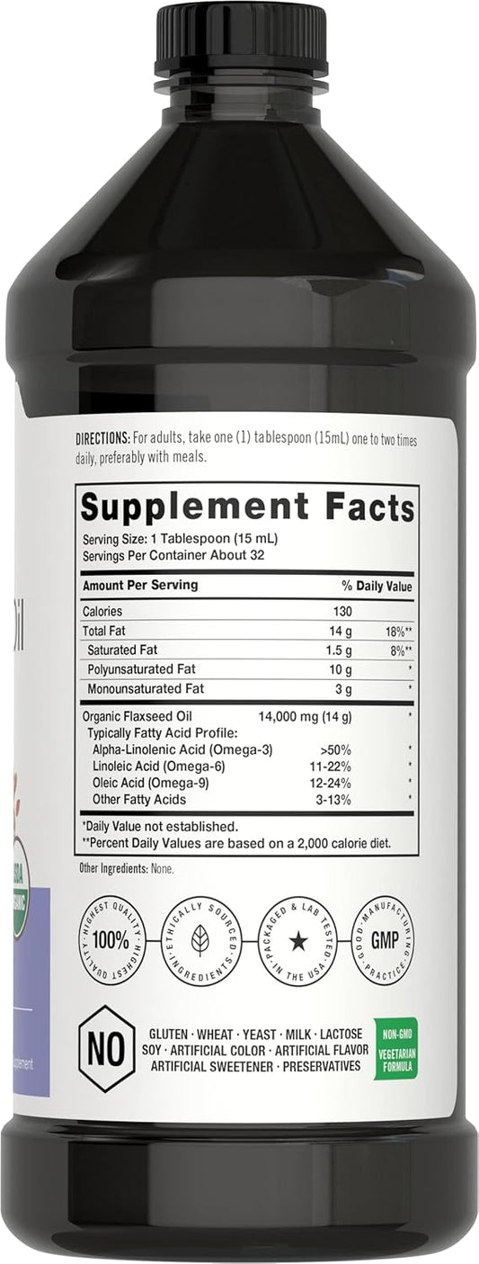 HorbƤach Organic Flaxseed Oil | 3 Pack | 16 Fl Oz Each | Cold Pressed | With Omega 3, 6, 9 | Vegetarian, Non-Gmo, Gluten Free Liquid