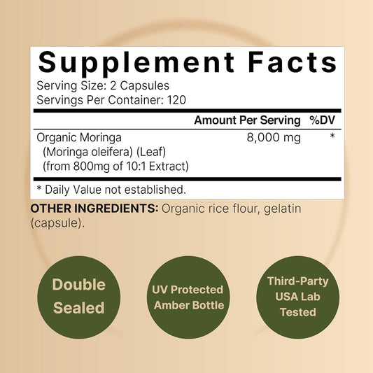 Naturebell 2 Pack Moringa Capsules 8000Mg Per Serving, 240 Capsules