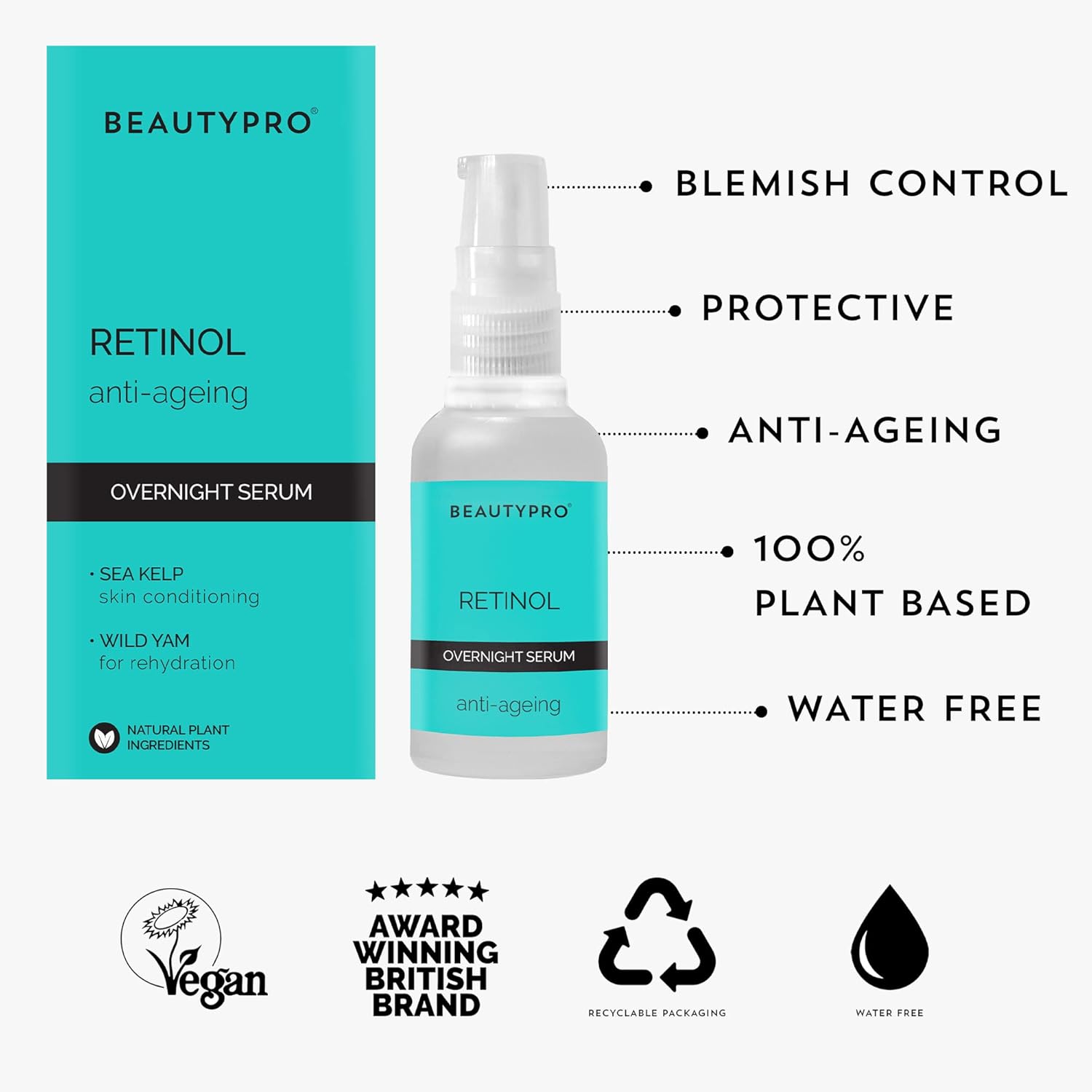 BEAUTYPRO RETINOL FACE SERUM Overnight Face Moisturiser & Antioxidant Rejuvenate Anti-Ageing Firming Skin Blemishes Reduces Inflammation Natural Vegan Skincare Multi Award Winning Brand 30ml : Amazon.co.uk: Beauty