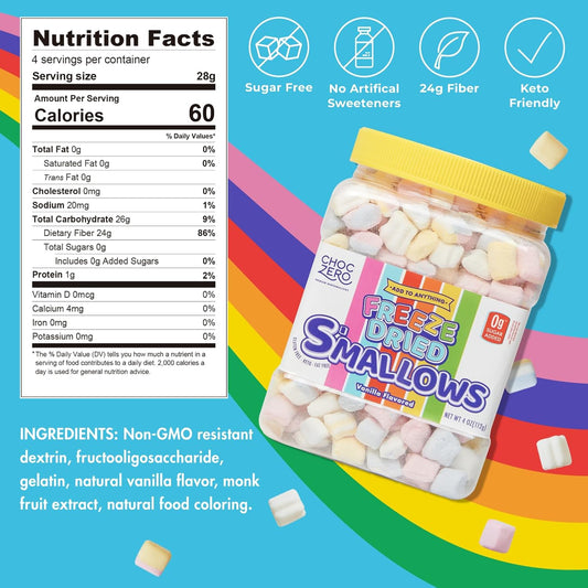 Choczero Freeze Dried Marshmallow Bits - Zero Sugar Marshmallows - Keto, Fun Shapes, Baking, Ice Cream And Cereal Topping - 4 Ounce (Pack Of 1)