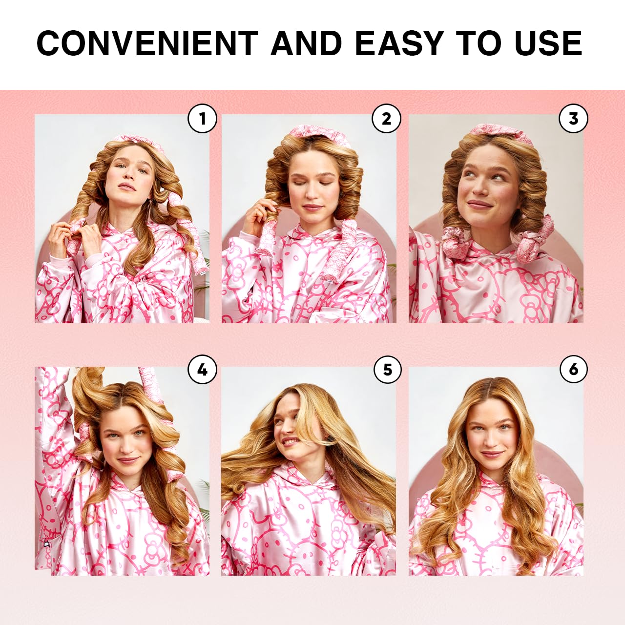 Hello Kitty X Kitsch Xl Satin Heatless Curling Set- Heatless Hair Curler To Sleep In For Frizz-Free & Soft Curls, Comes With Bow Shape Design Hair Claw And Satin Scrunchies, Gifts For Women, 4Pc Set : Beauty & Personal Care