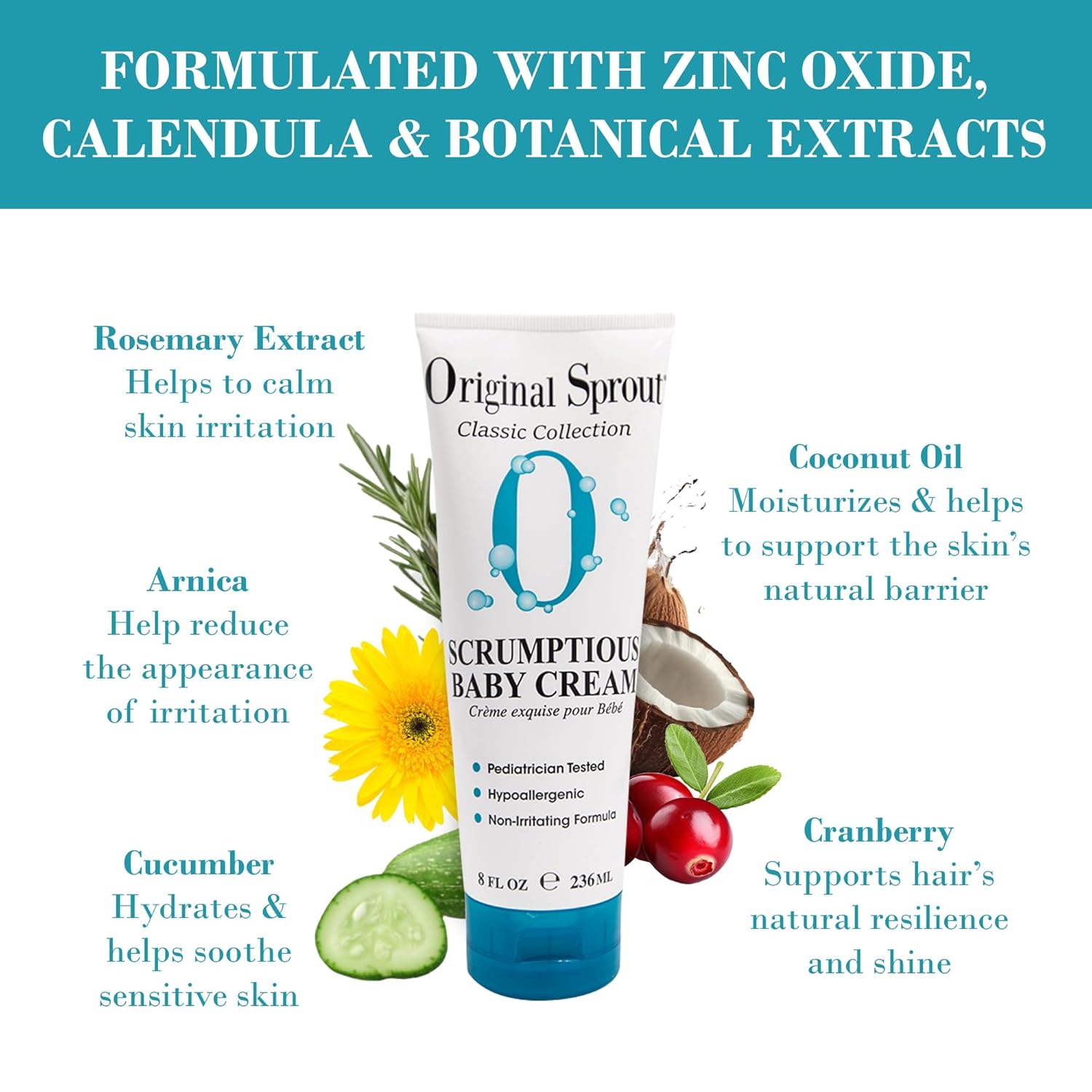 Original Sprout Scrumptious Baby Cream, Gentle Moisturizing Cream For Dry, Sensitive Skin & Diaper Rash, Non-Greasy Baby Lotion With Zinc Oxide & Calendula For Face & Body, 3 Fl Oz, Travel Size : Baby