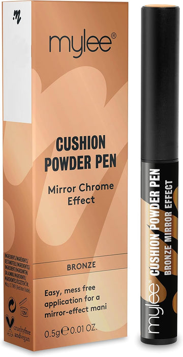 Mylee Air Cushion Chrome Powder Pen - Holographic Nail Powder Decoration, Shiny Metallic Mirror Effect - Long Lasting, Diy Nail Art, Manicure Tool - Bronze