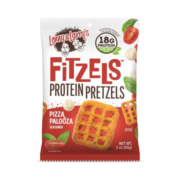 Lenny & Larry'S Pizza Palooza Fitzels- Savory Pretzel Snacks Incredibly Tasty High Protein, Salty, Vegan, Kosher 18 G'S Of Plant Based Protein 8 (Eight) Bags, 3 Oz Each
