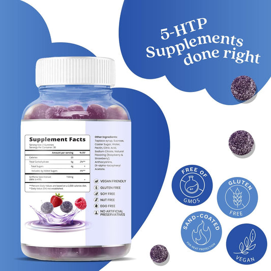 Belive 5-Htp Gummies - 60 Ct I 5Htp Stress Relief Gummies For Better Sleep, Heightened Focus, Mood Booster & Stress Relief I Serotonin Booster For Adults, Vegan 5 Htp Supplement - Mixed Berries Flavor