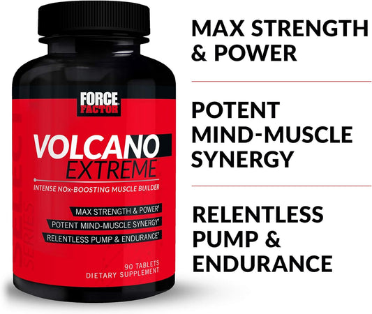 Force Factor Volcano Extreme, Pre Workout Nitric Oxide Booster Supplement For Men With Creatine, L-Citrulline, And Huperzine A For Better Muscle Pumps, 90 Count (Pack Of 2)