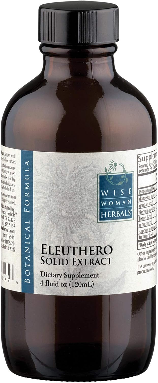 Wise Woman Herbals Eleuthero Root Solid Extract 4:1, Alcohol-Free, Adrenal & Stress Support, Energy, Stamina, Mental Endurance, Supports Balanced Mood & Immunity, 4 Fl Oz : Herbal Supplements : Health & Household