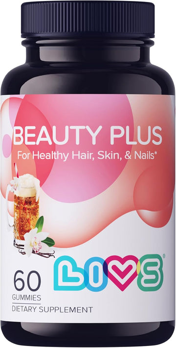 Livs Beauty Plus Gummy Vitamin - Biotin Gummies, Hair And Nails Gummies, All-Natural, Gluten-Free, Non-Gmo, Biotin Hair Supplement - Cream Soda Flavored, 60 Count