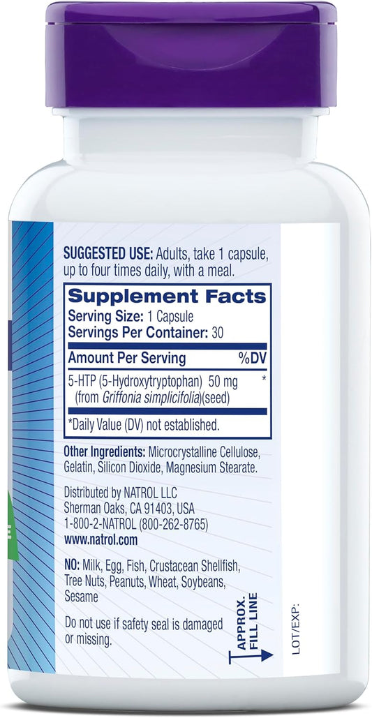 Natrol Mood & Stress 5-Htp 50Mg, Dietary Supplement Helps Support A Balanced Mood, 30 Capsules, 7-30 Day Supply