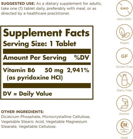 Solgar Vitamin B6-100 Tablets 50 Mg