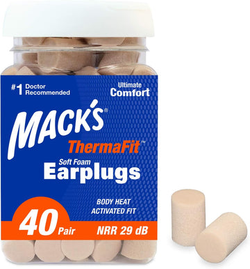 Macks Thermafit Soft Foam Earplugs, 40 Pair - Comfortable Ear Plugs For Sleeping, Snoring, Work, Travel & Loud Events | Made In Usa