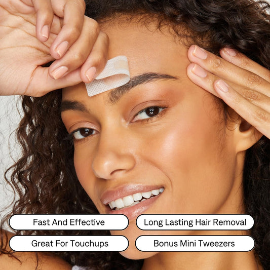 No Mo-Unibrow Hair Removal Waxing Kit: Wax Strips And Mini Tweezers For The Face And Brows, 24 Individual Strips. As Seen On Shark Tank!