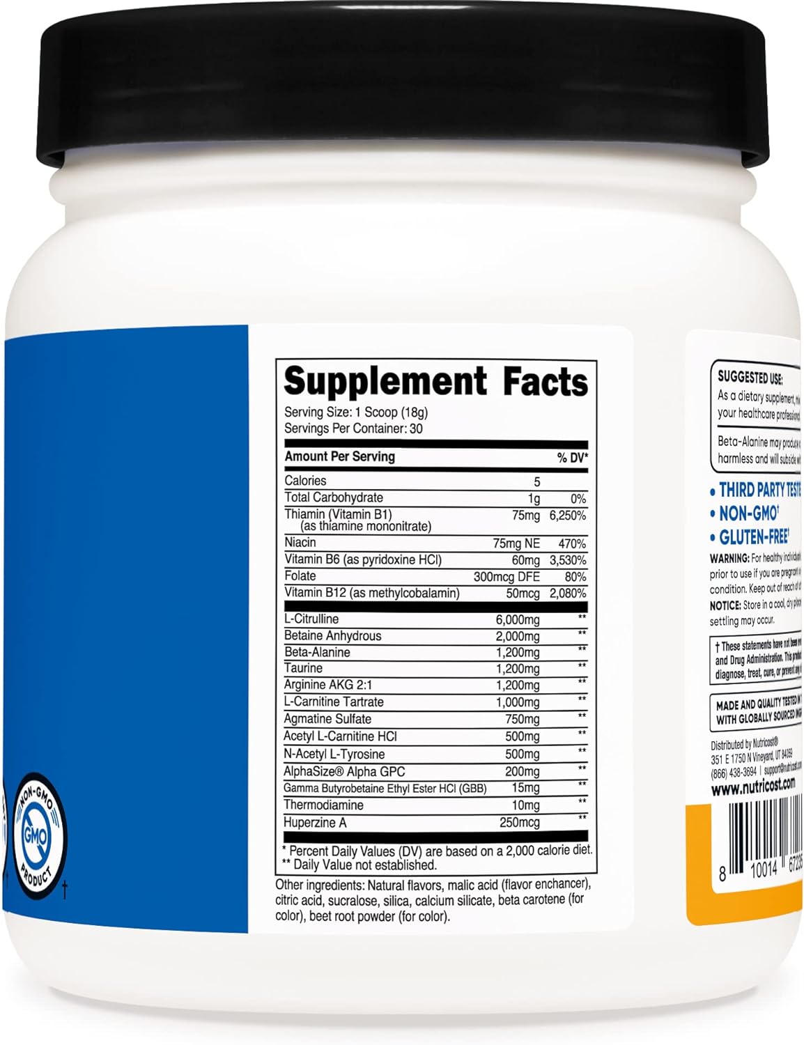 Nutricost Stim-Free Pre-Workout, 30 Servings (Peach Mango) - Caffeine